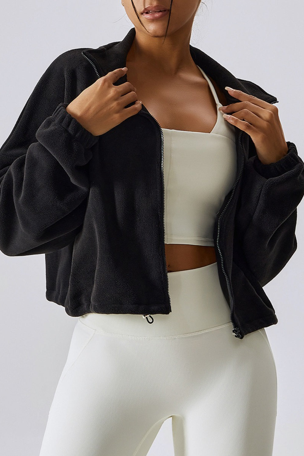 Stand Collar Fleece Loose Fit Sweatshirt
