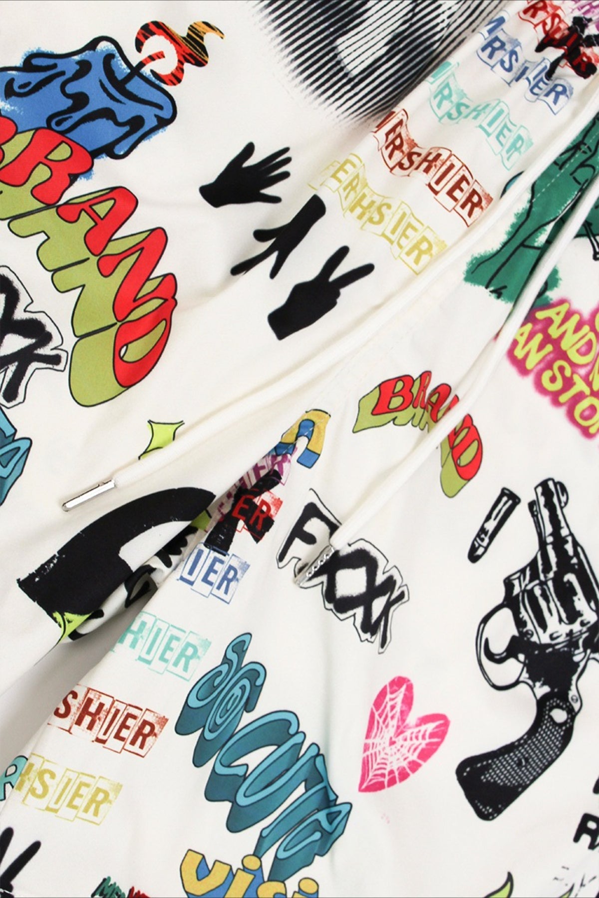 Graffiti Print Wide Leg Cargo Pants