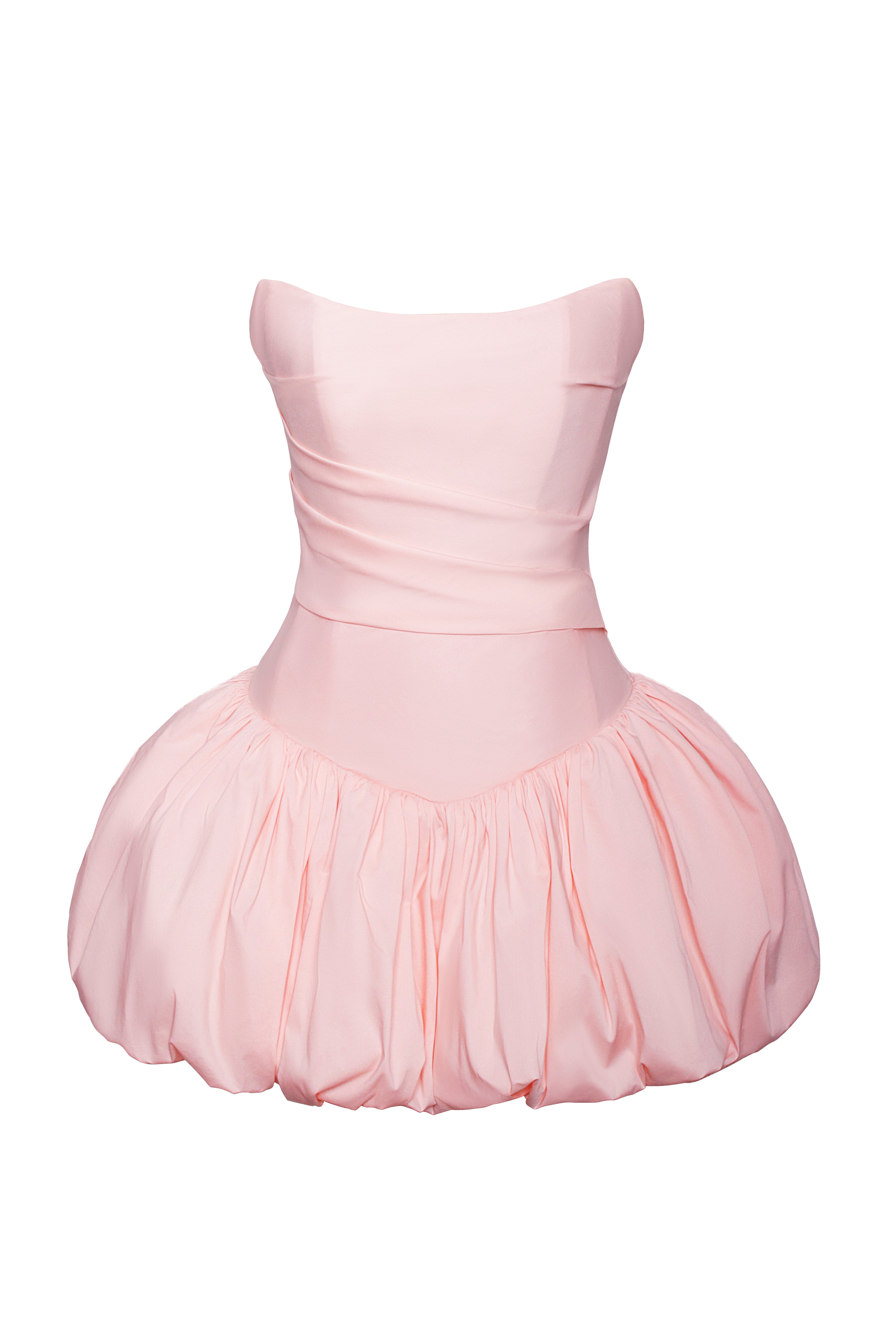 Oletta Pink Corset Strapless Graceful Bubble Hem Mini Dress Dresses