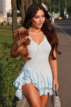 Halter Backless Button Party Dress