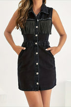 Beaded Fringe Denim Mini Dress