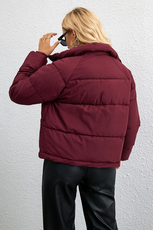 Short Stand Collar Relaxed Puffer Jacket M / Red