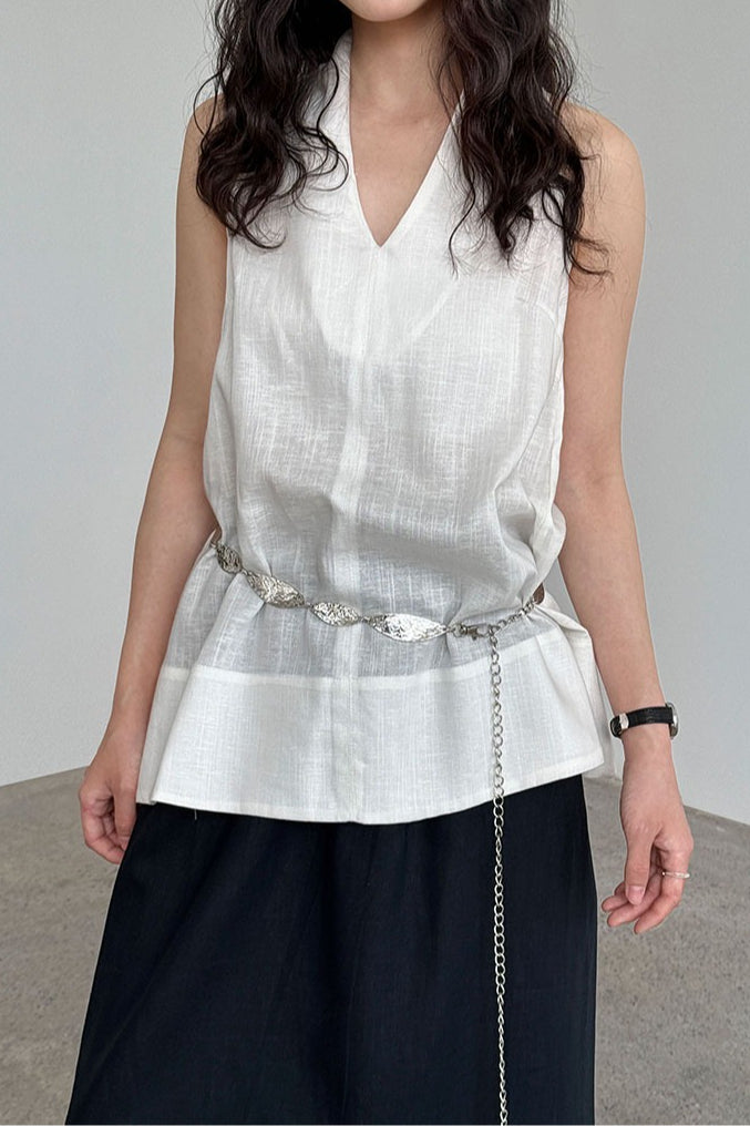 Halter V Neck Linen Casual Tank Top Main image