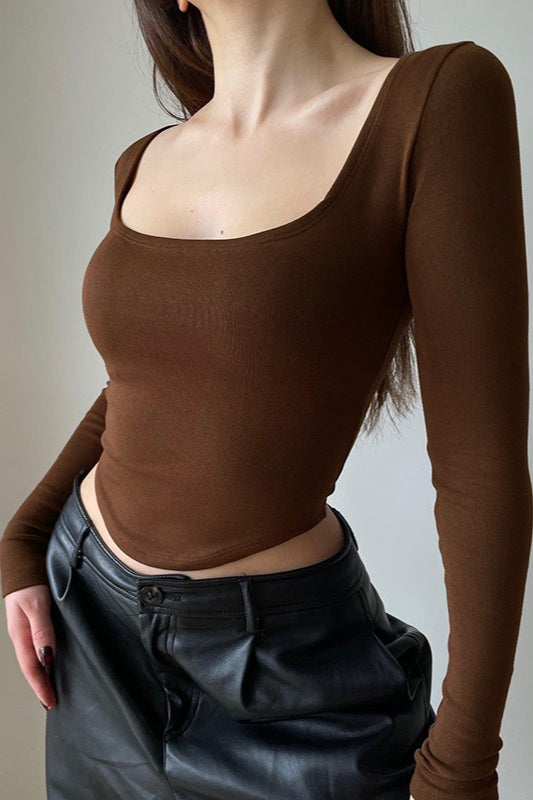 Square Neck Long Sleeve Knit Top Main image