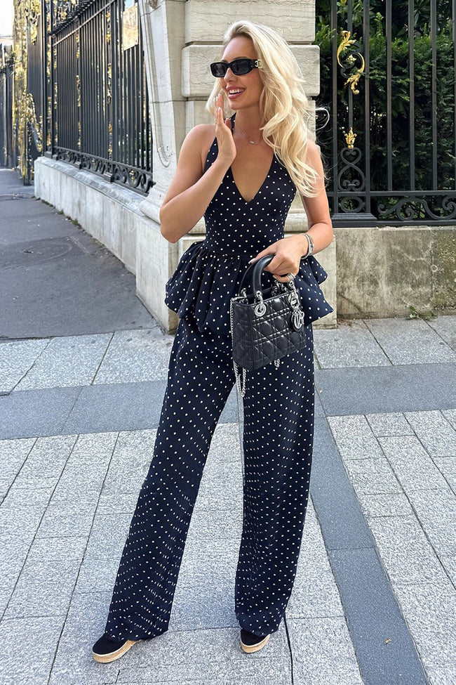 Sexy Polka Dot Halter Wide Leg Pants Set Main image