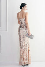 Intricate Beadwork Figure Hugging Gown Formal Dress S / Gold