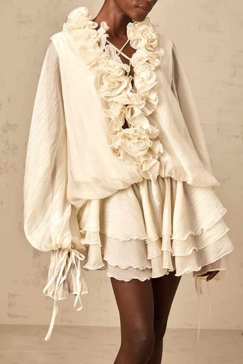 Loose Fit Folded Ruffle Boho Dress Secondary image