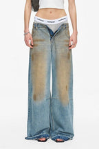 Distressed Dirty Wash Relaxed Straight Jeans