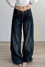 Deep Blue Straight Wide Leg Jeans