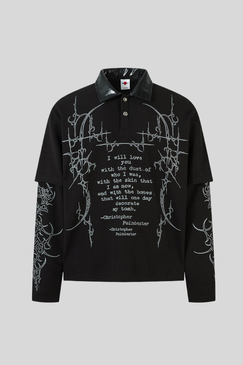 Barbed Wire Graphic Layered Polo Collar Tee