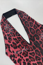 Halter Deep V Leopard Print Mini Dress