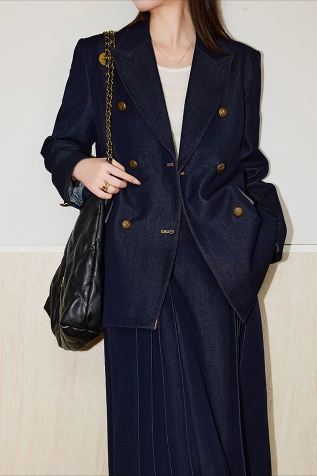 Textured Double Breasted Two Piece Blazer Skirt Set Main image