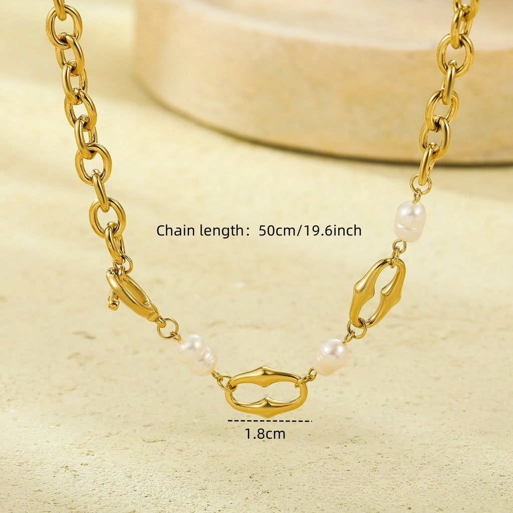 Mixed Metal Pearl Inlaid Collar Necklace