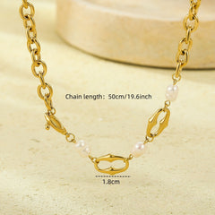 Mixed Metal Pearl Inlaid Collar Necklace