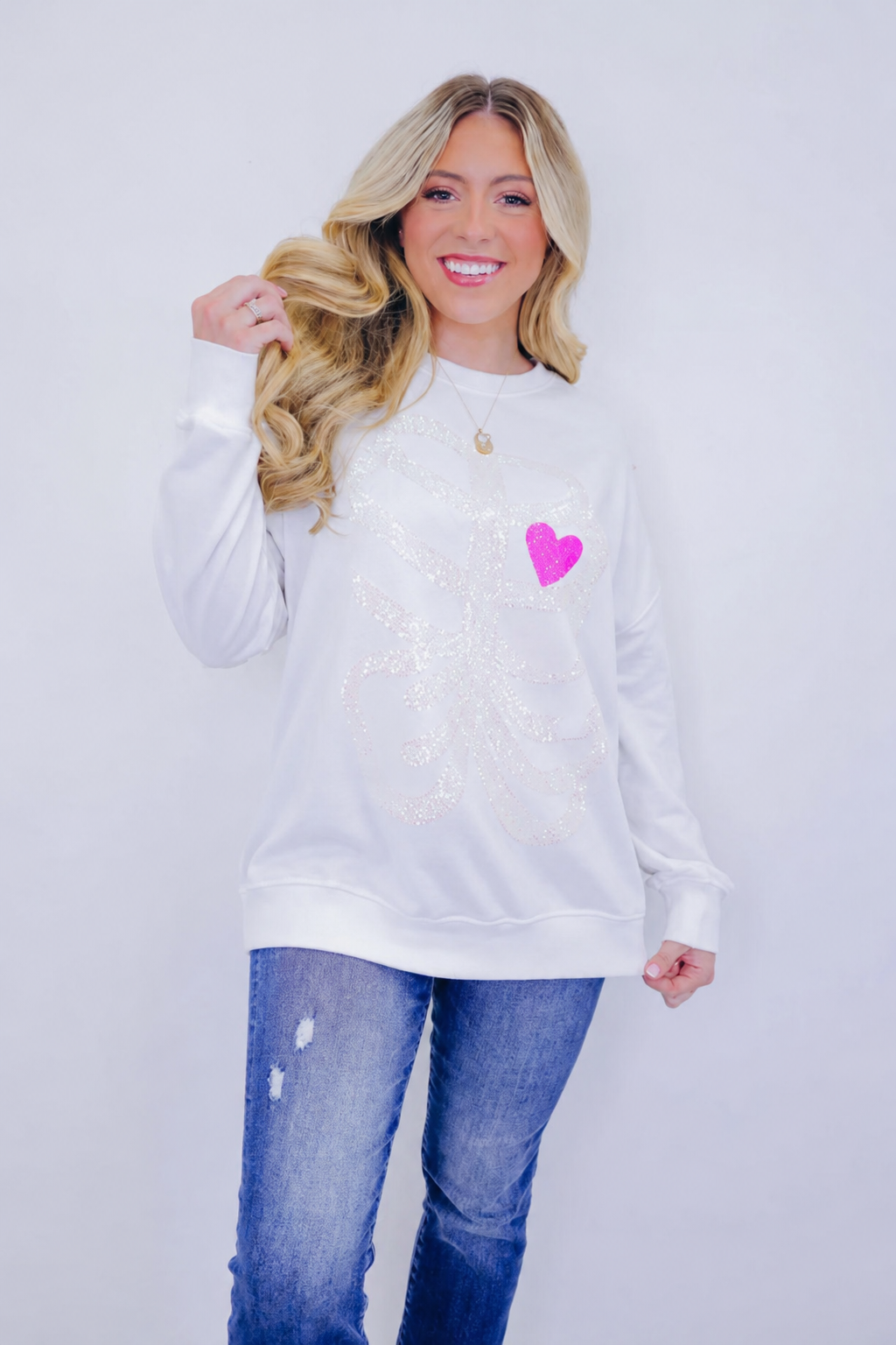 Sequin Skeleton Crew Neck Sweatshirt