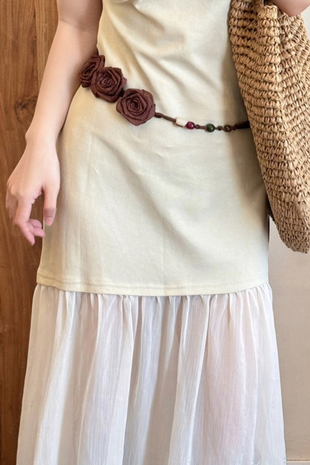Chiffon Flower Beaded Tassel Decorative Waist Chain