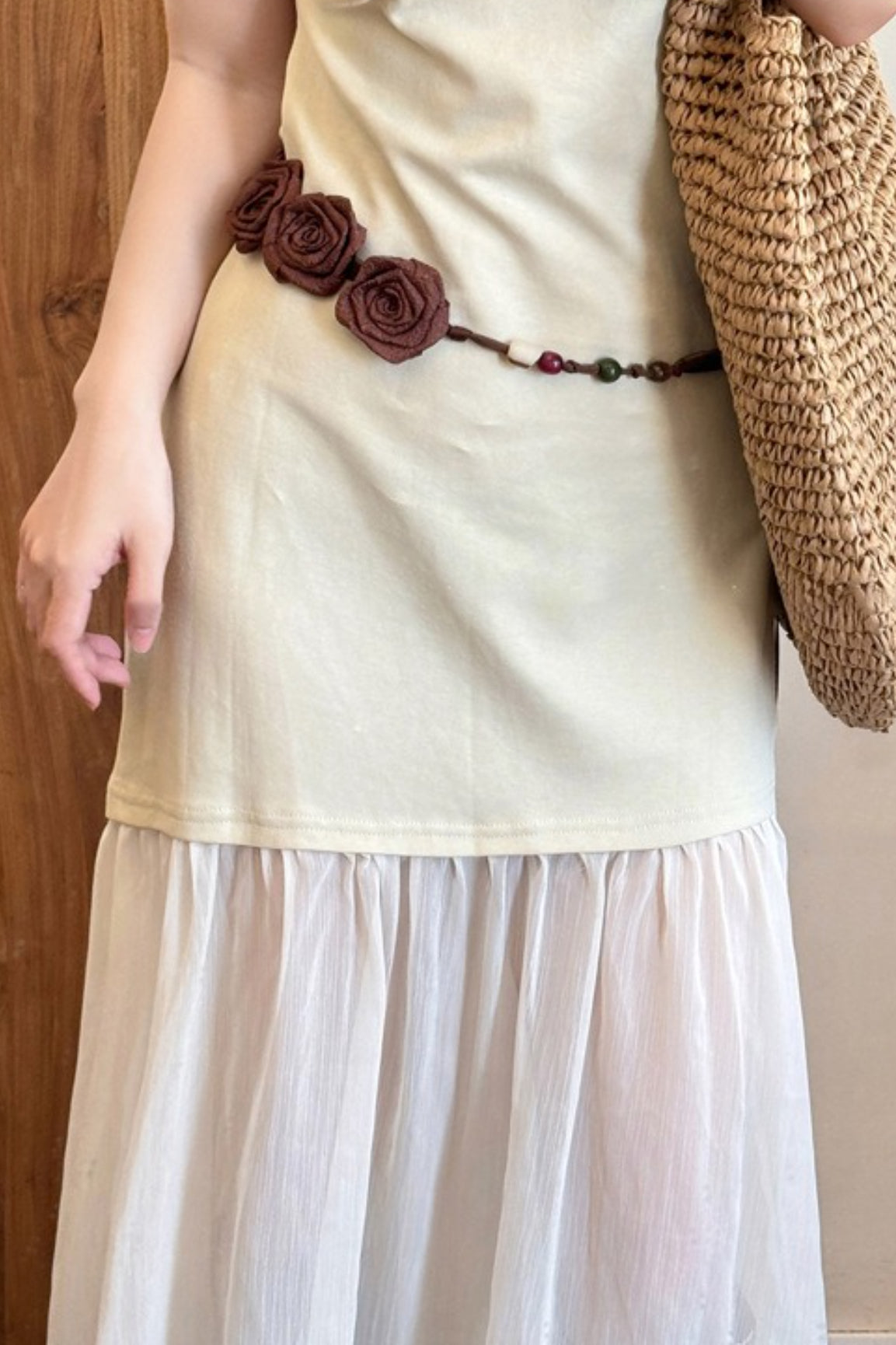 Chiffon Flower Beaded Tassel Decorative Waist Chain