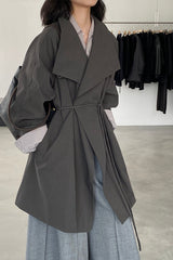 Lapel Trench Belted Midi Overcoat