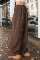Draped Elastic Waist Wide Knit Pants