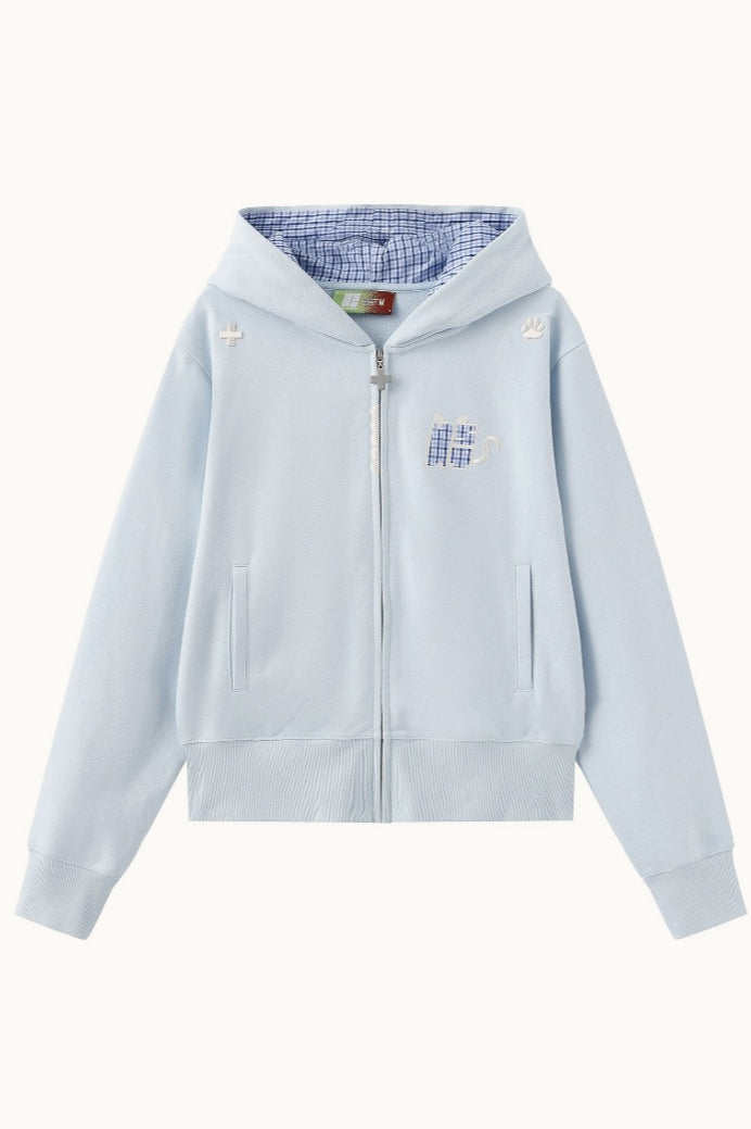 Leopard Lined Devil Horn Cross Zip Hoodie