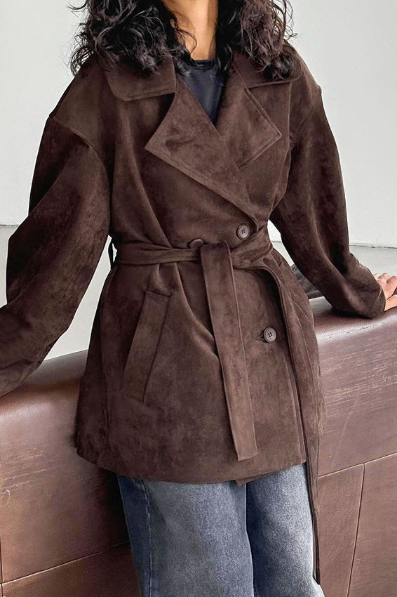Vintage Brown Suede Tie Waist Overcoat Main image
