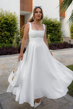 Solid Square Neck Sleeveless Cocktail Dress S / White