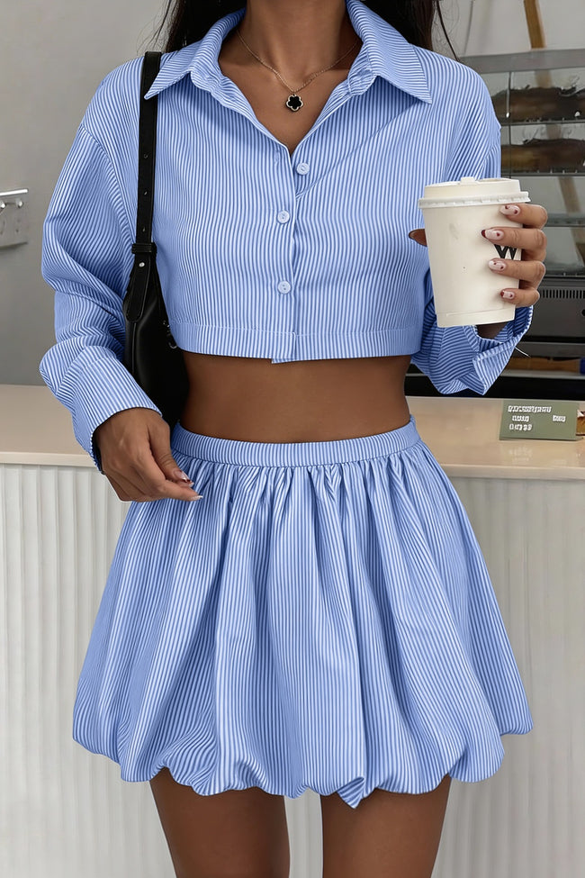Blue White Stripe Bubble Hem Skirt Set Main image