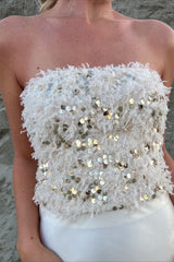 Sequin Fringe Bustier Crop Top