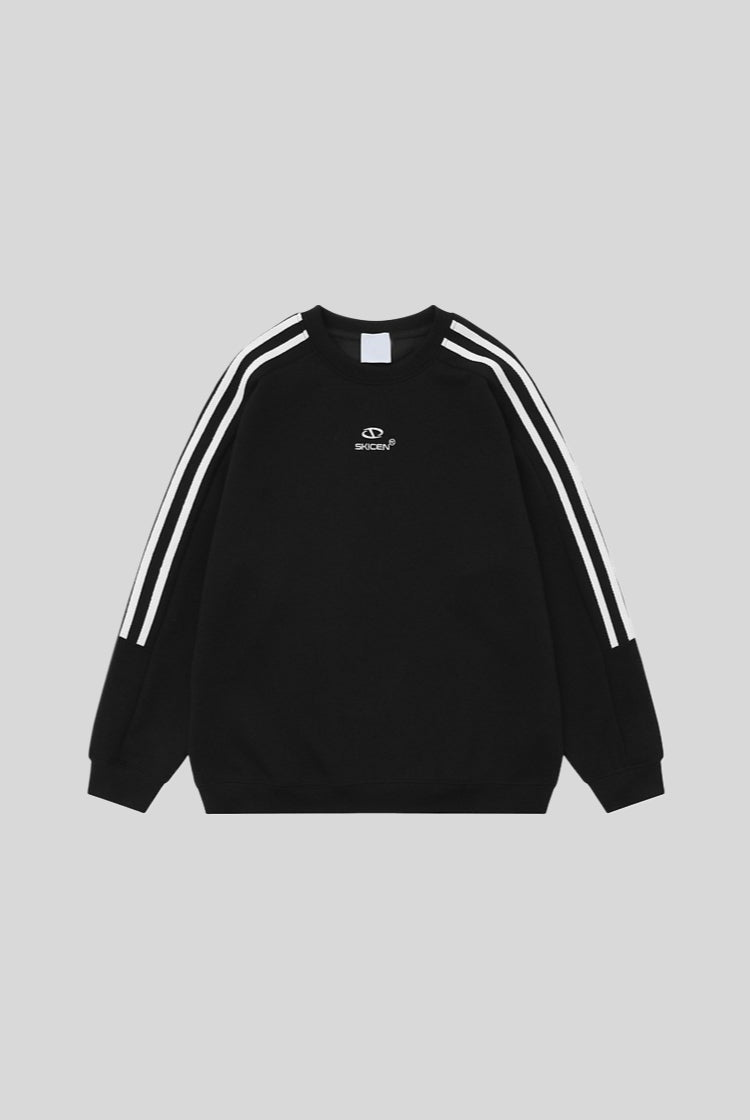 Striped Raglan Logo Oversized Crew Neck Sweatshirt