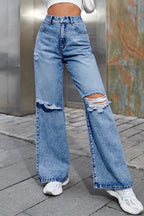 Ripped High Waist Casual Wide Leg Jeans