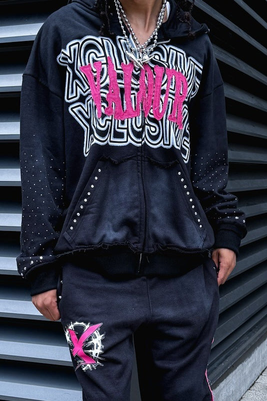 Street Graffiti Letter Rhinestone Hoodie