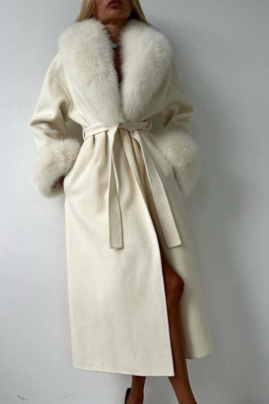 Elegant Oversized Fur Trim Overcoat Main image
