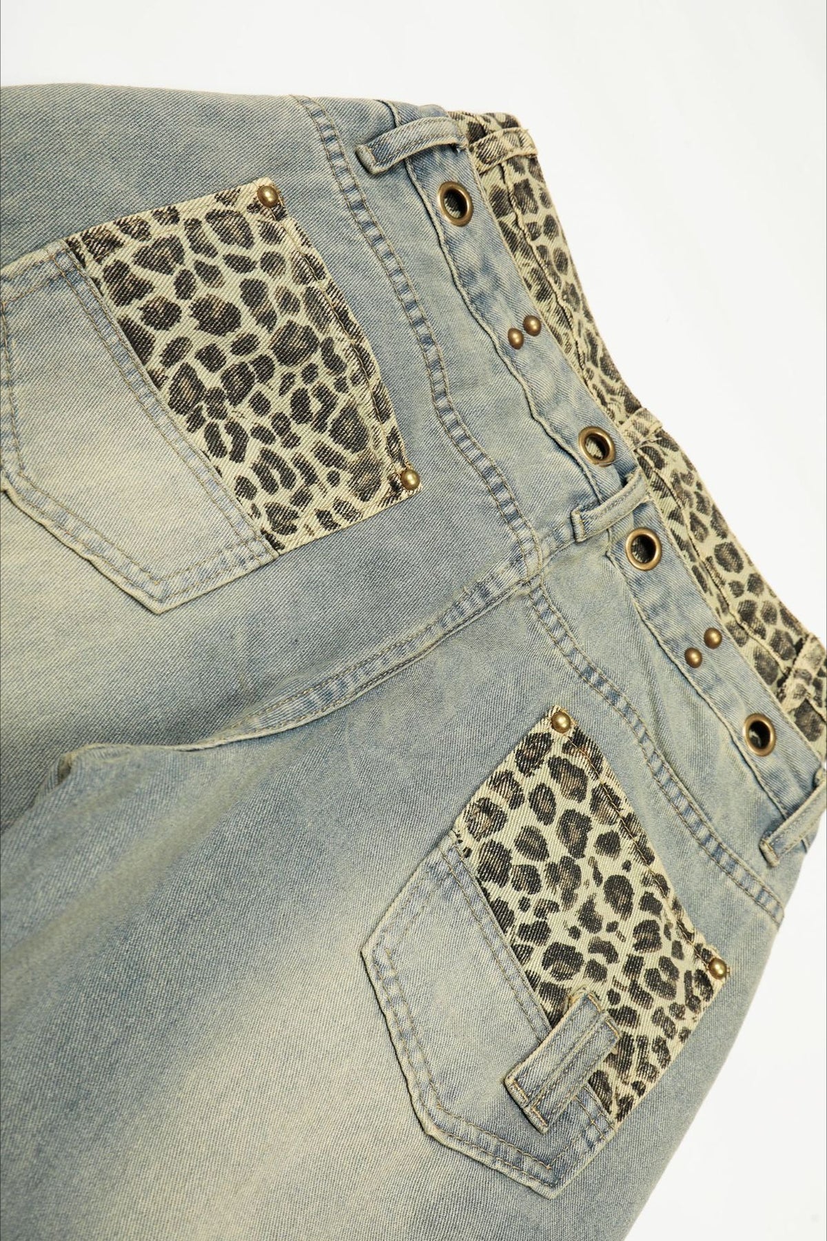 Leopard Double Waist Wide Leg Jeans