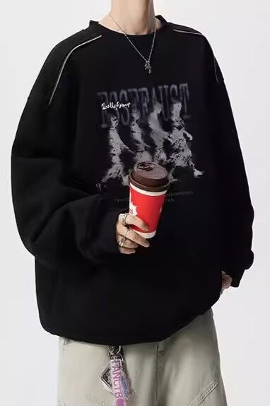 Washed Figure Graphic Oversized Crew Neck Sweatshirt