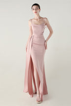 Satin Spaghetti Strap Mermaid Party Dress Pink / S