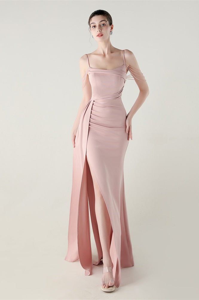 Satin Spaghetti Strap Mermaid Party Dress Pink / S