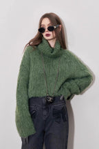 Cropped High Neck Pullover Sweater