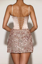 3D Floral Sequin Satin Bodycon Spaghetti Strap Mini Dress