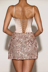 3D Floral Sequin Satin Bodycon Spaghetti Strap Mini Dress