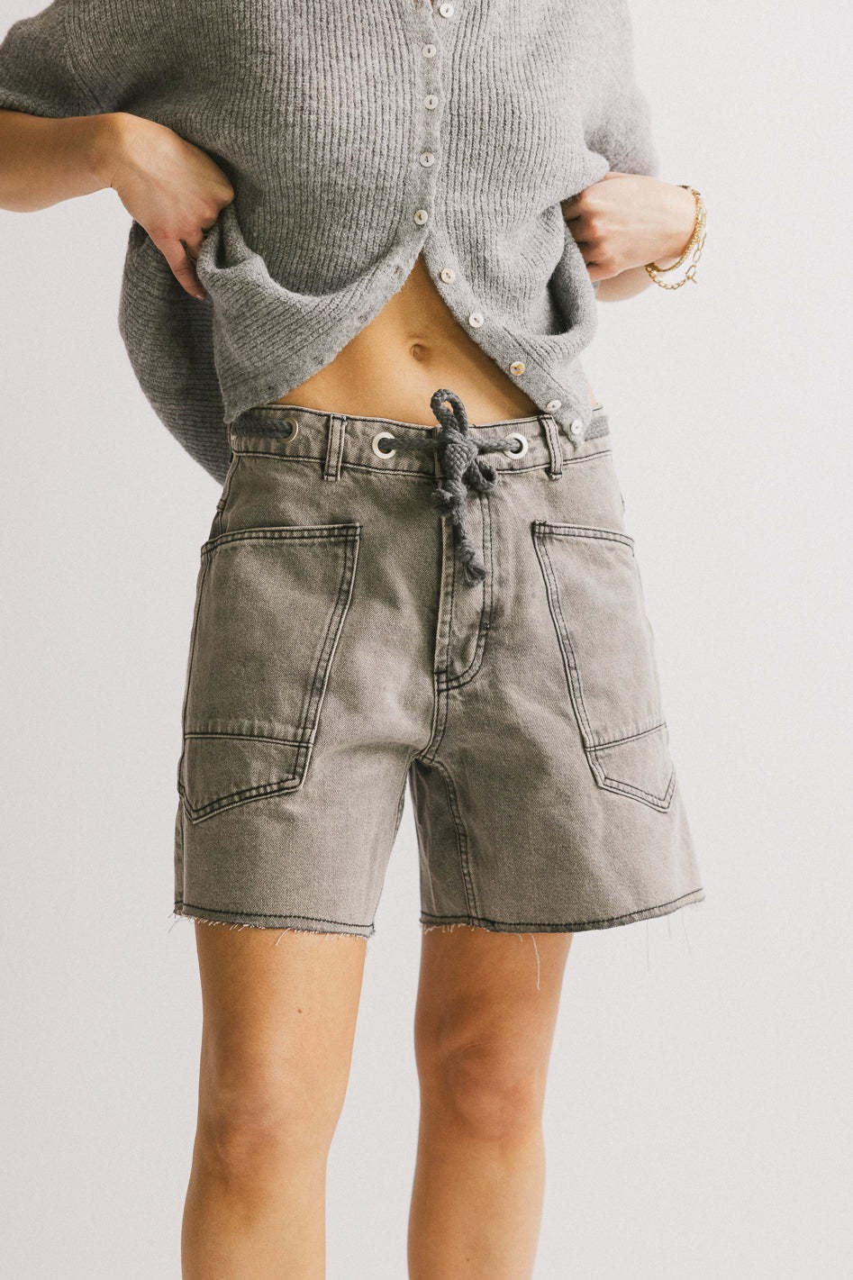 Vintage Washed Loose Fit Denim Drawstring Shorts