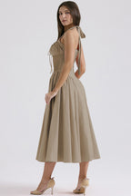 Floral Halter Lace Trim Long Sleeveless Prom Dress