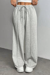 Solid Color Drawstring Waist Wide Leg Sweat Pants