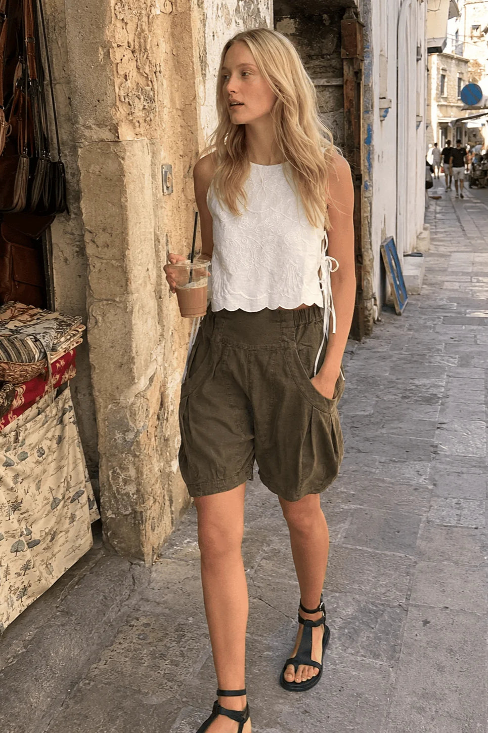 High Waist Utility Wide Leg Loose Fit Shorts