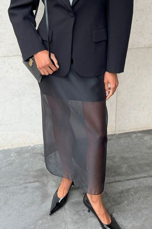 Double Layer Sheer Black High Slit Bodycon Skirt Secondary image