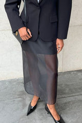 Double Layer Sheer Black High Slit Bodycon Skirt