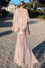 Polka Dot V-Neck Sheer Maxi Dress
