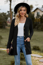Brushed Ribbed Long Sleeve Cardigan Black / S
