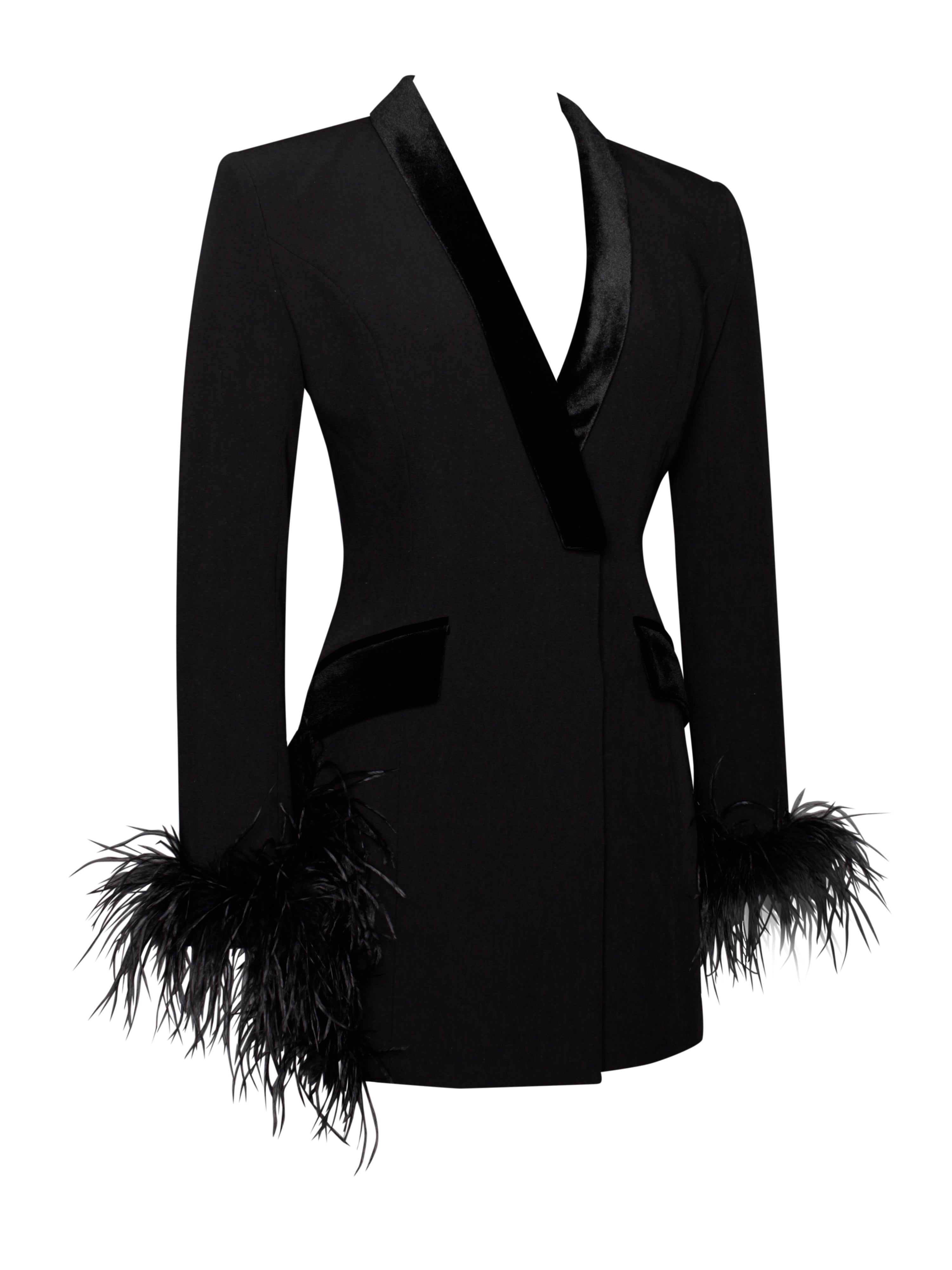 Madeline Black Feather Charming Trim Blazer Dress Dresses