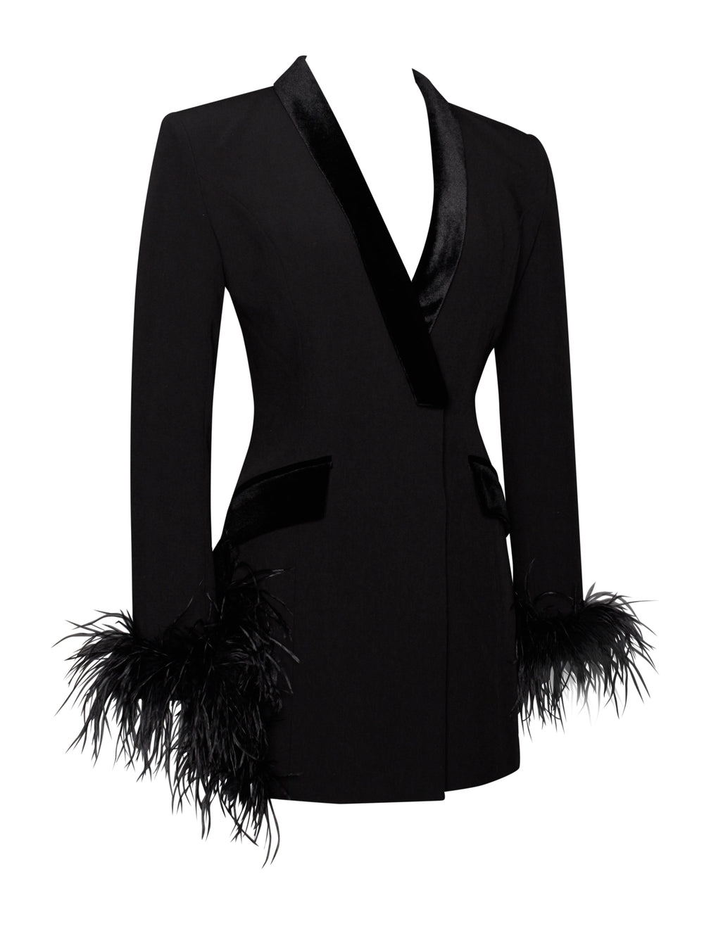 Madeline Black Feather Charming Trim Blazer Dress Dresses