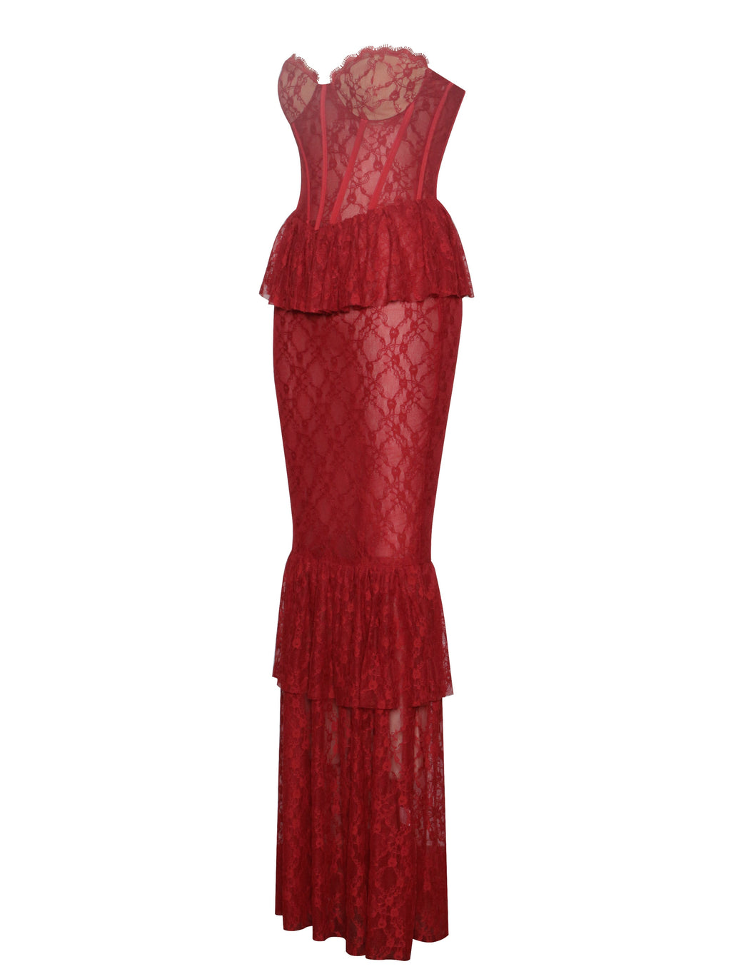 Quennell Burgundy Lace Charming Corset Maxi Dress Dresses
